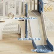 XJD 8 in 1 Toddler Slide Set, Kids Slide for Toddlers, Toddler Climber Slide PlaySet with Basketball Hoop,Outdoor Indoor Playground for Toddlers, Blue