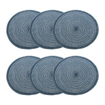 Uxcell 6pcs Round Braided Placemats 12" Non-Slip Round Table Mats for Dining Tables Washable Heat Insulation Woven Placemats, Dark Blue