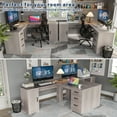 thumbnail image 2 of Furmax L Shaped Desk Corner Office Desk Computer Desk with Storage Cabinet & Drawers, Gray, 2 of 7