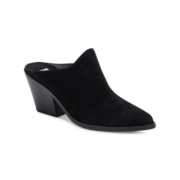 AQUA COLLEGE Womens Black Waterproof Nia Pointed Toe Block Heel Slip On Leather Heeled Mules Shoes 10 M