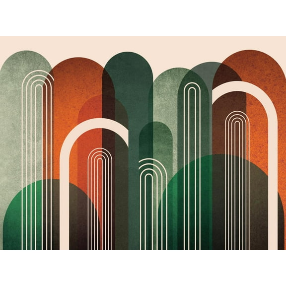 Art.com MidCentury Arches Orange Green Art Print by Urban Epiphany, 32" x 24"
