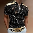 thumbnail image 2 of Black Gold Marble Pattern Men Zipper T-shirt Summer Casual Short Sleeve T-shirt Top, 2 of 7