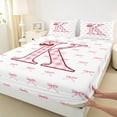 thumbnail image 4 of Feelyou Pink Monogrammed K Twin Sheet Sets, Cartoon Bowknot Cherry Twin Fitted Sheet, Chic Watercolor Bow-tie Flat Sheet, Ultra Soft Bedroom Decor, 3-Piece, 4 of 8