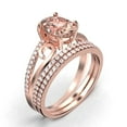 thumbnail image 3 of Gorgeous Art Nouvea 2.50 Carat Oval Cut Morganite And Diamond Moissanite Twirled Style Engagement Ring, Wedding Ring In 925 Sterling Silver With 18K Rose Gold Plating Gift For He, Trio Set, 3 of 4
