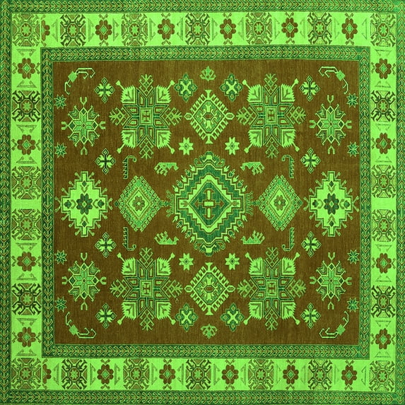 Ahgly Company Indoor Square Geometric Green Traditional Area Rugs, 8' Square