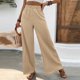 thumbnail image 4 of Pantalones Pantalones básicos para mujer, pantalones largos holgados de verano, traje diario de Color sólido arrugado Ygjytge Caqui T 3EG para Mujer, 4 of 6