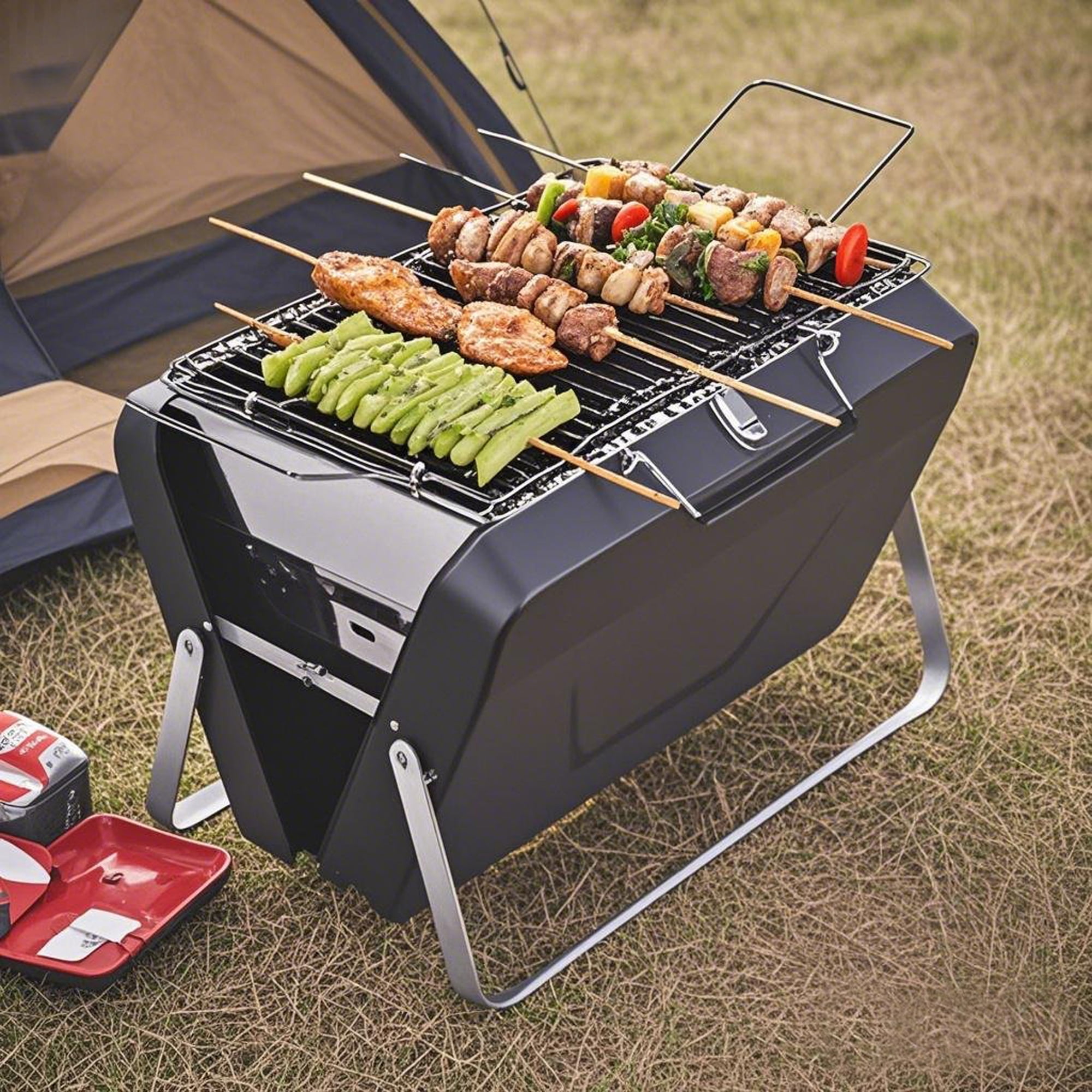 Portable Camping Charcoal Grill, Folding Stainless Steel Stove for Outdoor Cooking BBQ Camping Hiking Picnic Backpacking