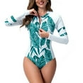 thumbnail image 4 of WREESH Womens One Piece Swimsuit Long Sleeve Rash Guard Swim Suits Surfing Bathing Suits Plus Size Zipper Sports Swimwear Conservative Panel Color Sunscreen Swimwear Diving Suit Surfing Suit Green, 4 of 6