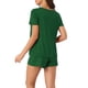 thumbnail image 3 of Conjuntos de pijama de mujer INSPIRE CHIC, ropa de salón casual, tops de cuello en V con mangas cortas y pantalones cortos, XS, verde, 3 of 6