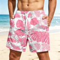 thumbnail image 2 of Satingcolo Men's Hawaiian Beach Shorts Elastic Mid Waist Drawstring Athletic Shorts Lightweight Summer Casual Trunks with Pocket Light Blue XL, 2 of 4