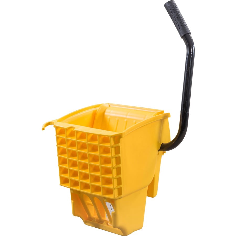 Genuine Joe Splash Shield Mop Bucket/wringer - 26 Quart - Wringer, Caution Sign, Handle, Measurement Marking, Caster, Putty Knife Holder, Mop Stick Holder - Plastic, Metal - Black, Yellow - 1 Each