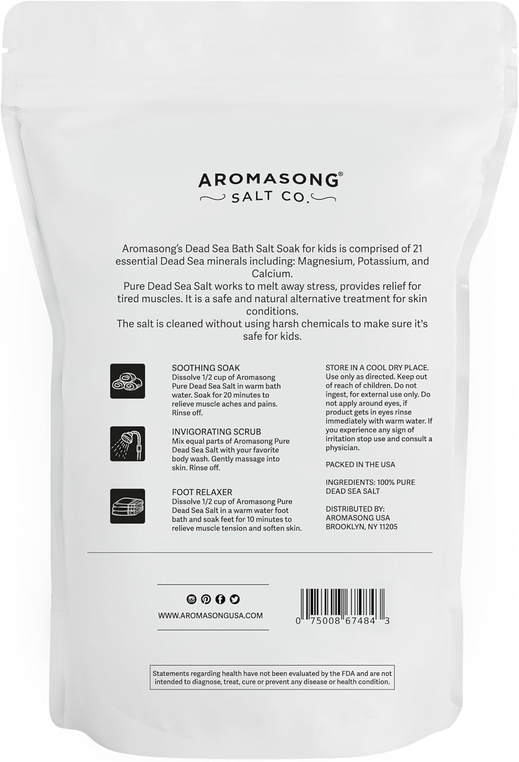 Aromasong Dead Sea Salt Kids Bath Soak 19 lb | Fine Salt with Dead Sea Minerals for Gentle Toddler & Baby Bath