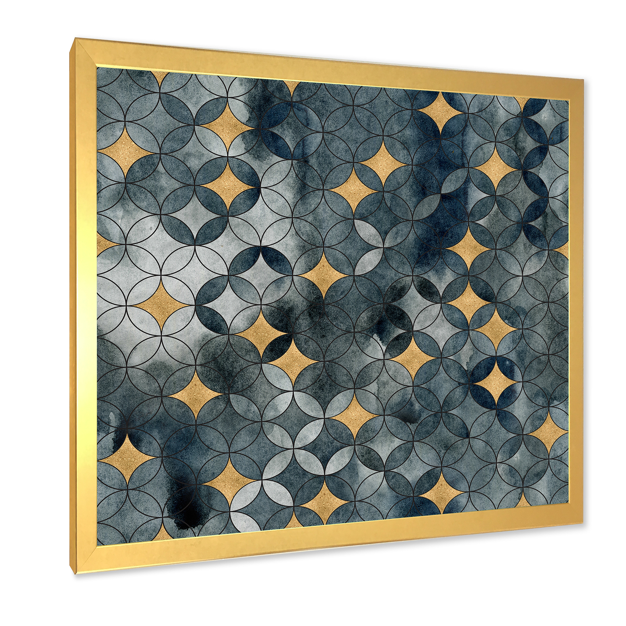 Designart 'Geometry Golden Stars With Intersecting Circles' Modern Framed Art Print