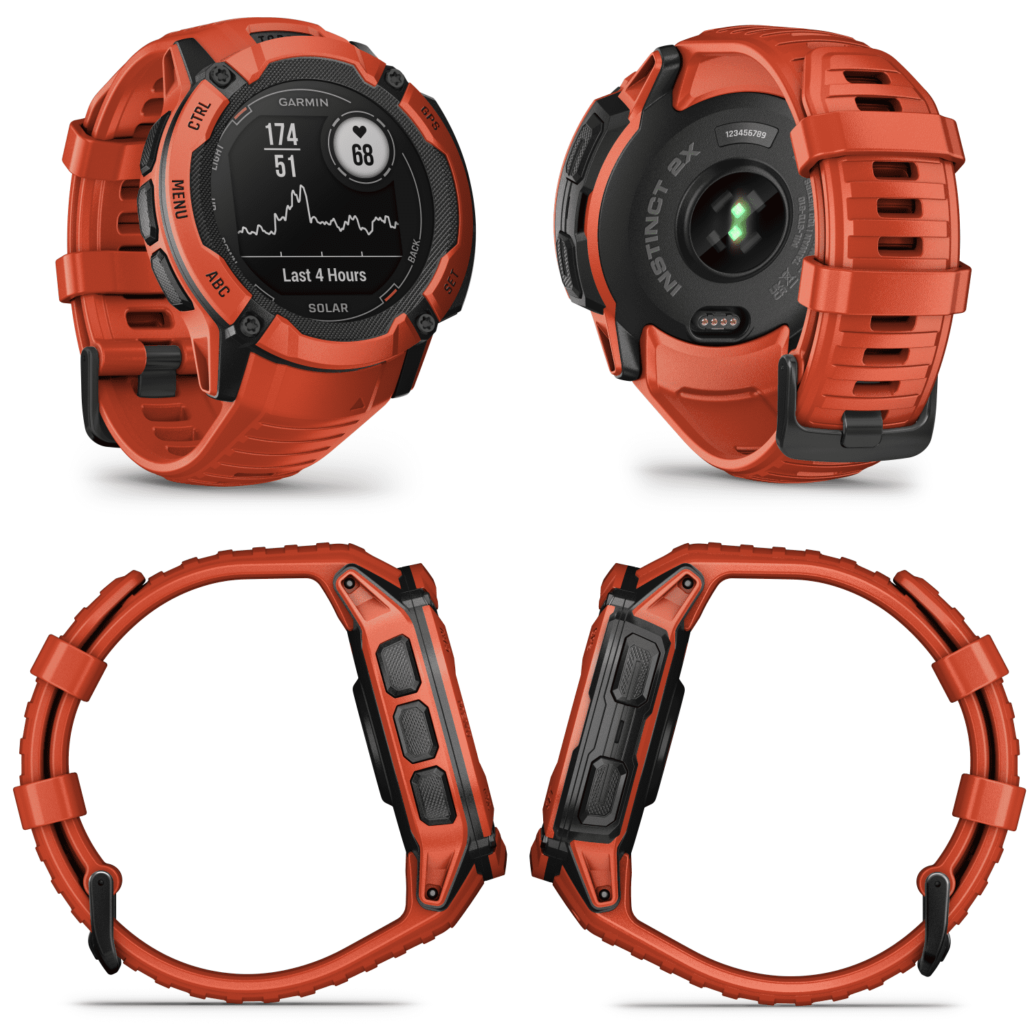 Garmin Instinct 2X Solar Rugged GPS Smartwatch, Flame Red with Power Glass  Lens, LED Flashlight with Wearable4U Black EarBuds Bundle 
