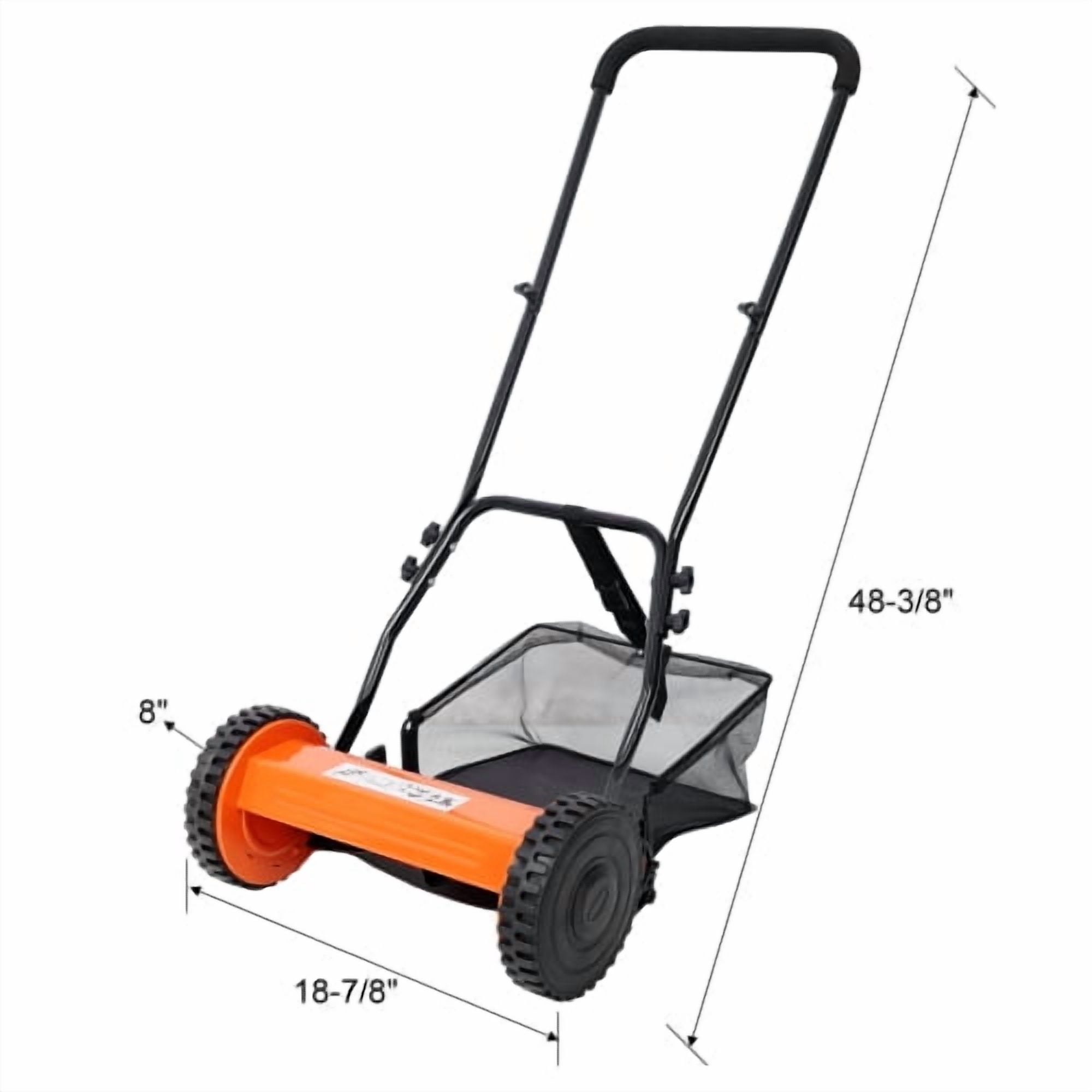 14-Inch 5-Blade Manual Push Reel Lawn Mower Cordless, with Removable Grass Catcher Bag & Adjustable Cutting Height, for Yard & Garden Grass Cutting
