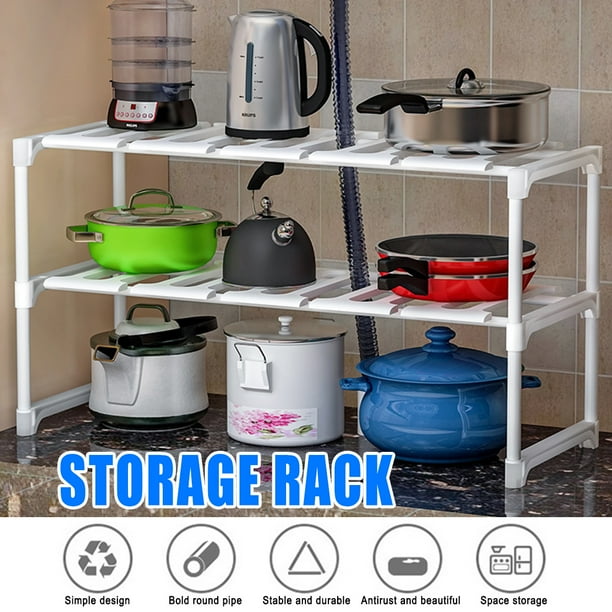2 Tier Expandable Adjustable Under Sink Shelf Organizer ...