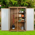 thumbnail image 5 of Gowoodhut Outdoor Storage Cabinet Wood & Metal, Storage Shed with Weatherproof Double Lock for Anti-Theft Removable Shelves Adjustable Feet Wooden Floor for Patio, Garden, Backyard, Lawn, 5 of 8