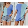 thumbnail image 2 of OwnShow Women's Summer Batwing Short Sleeve Sweater V Neck Lightweight Knit Color Block Pullover Tops, 2 of 6