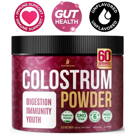 InstaSkincare Bovine Colostrum Powder Grass Fed Unflavored Immune Support 3.17oz (90g)