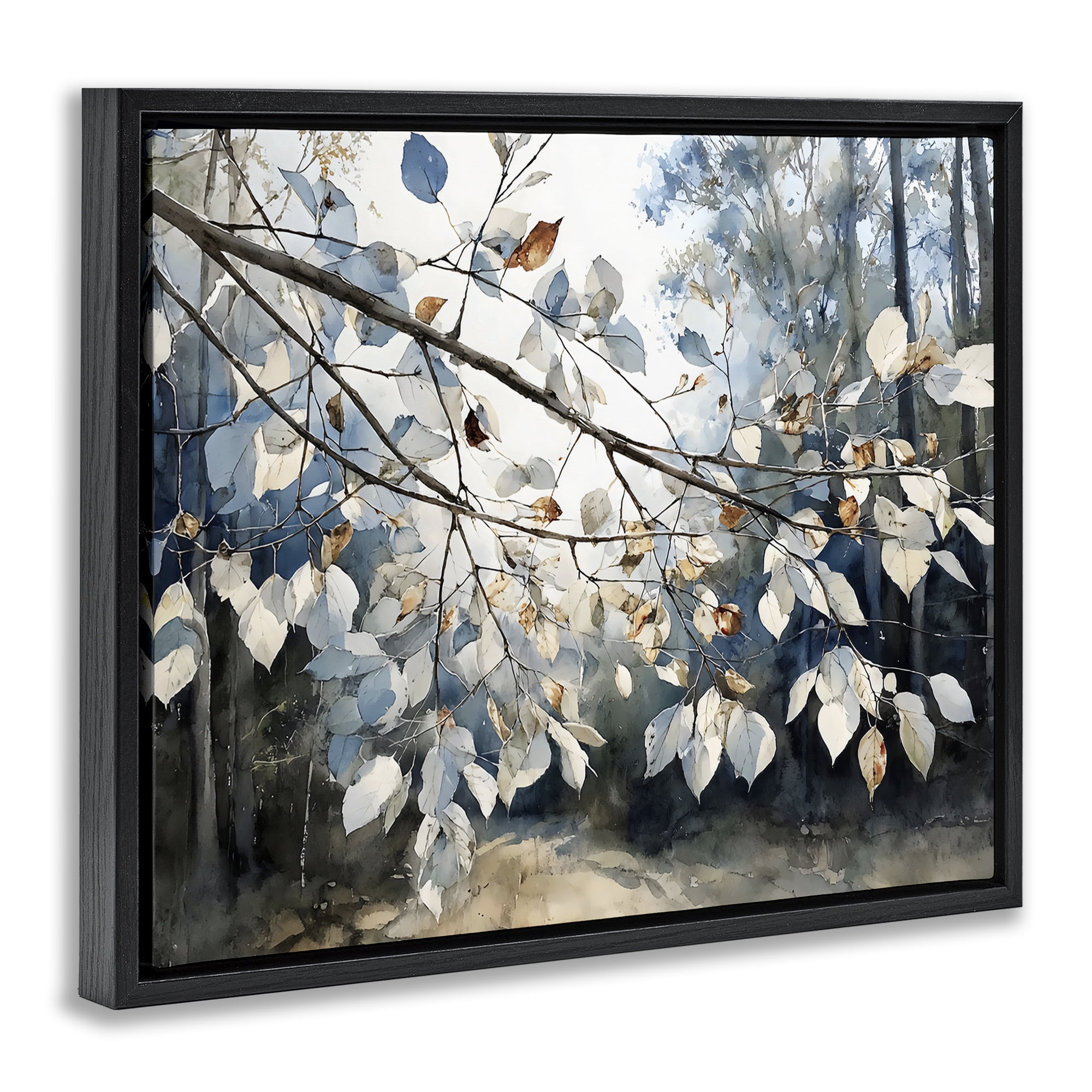 Stupell Industries Blue Fall Branch Leaves Black Framed Floater Canvas Wall Art, design by Franklyn Gregory