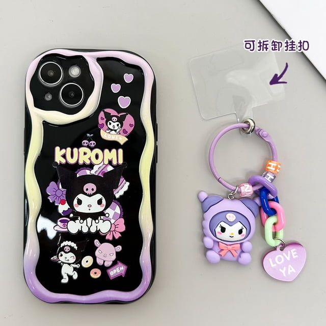 Funda Del Teléfono Para Samsung Galaxy A24 A54 A33 A34 5G A30 A20 A31 A32 A50 A50S A30S A51 A52 A53 A71 A72 Carcasa Llavero Kuromi 3D Ondulado Borde Curvo Suave Claro TPU Moda