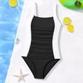 thumbnail image 4 of Mceream Girls Swimsuit One Piece Color Block Halter Neck Criss Cross Straps Ruched Summer Vacation Adjustable Straps Padded Beach Swimwear 7-16 Years, 4 of 8