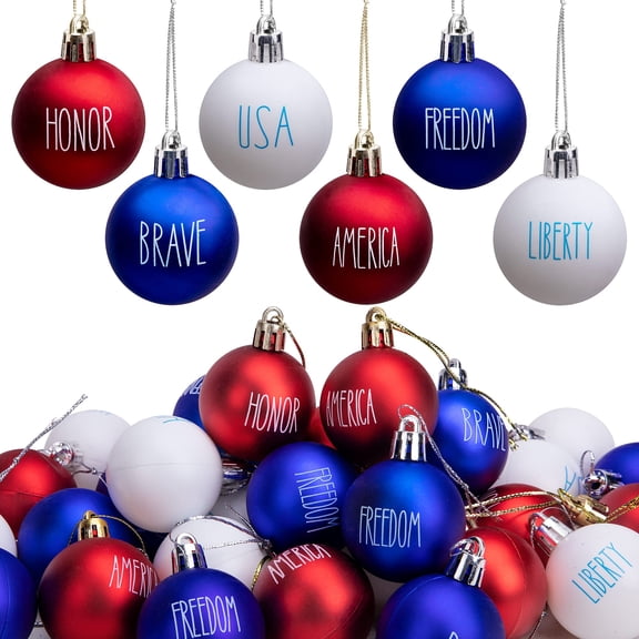 Ebaokuup 36 Pcs 1.57" Patriotic Letter Balls, Red White Blue Hanging Ornaments for 4th of July Memorial Day