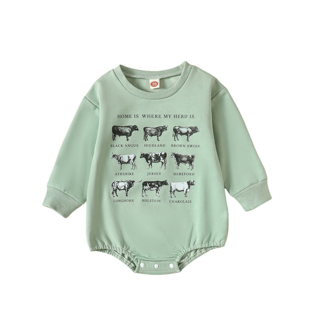 Gupgi Sweat-Shirt Western pour Bébé Garçon Combinaison Manches Longues Col Rond Imprimé Vache Automne Hiver 0-18 Mois