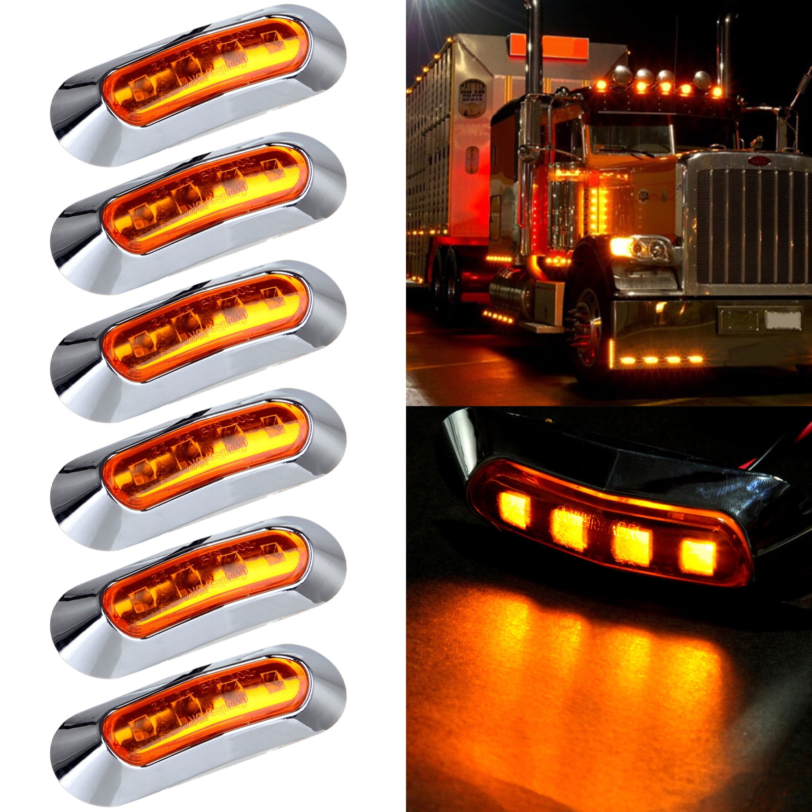 Scitoo fit for Boats Truck Trailer Pickups Side Lights 6x 4LED Amber Side Marker Light Assembly
