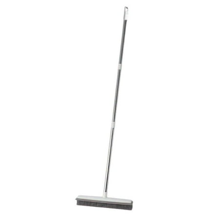 Rubber Broom Carpet Rake W/ Squeegee Long Handle for Pet Hair Fur Remover Broom