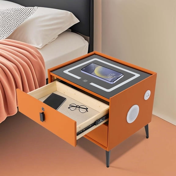 Bluetooth Speaker Smart Bedside Table with 3Color Light, USB & Wireless Charging 50*40*46cm for Living Room, Office, Bedroom
