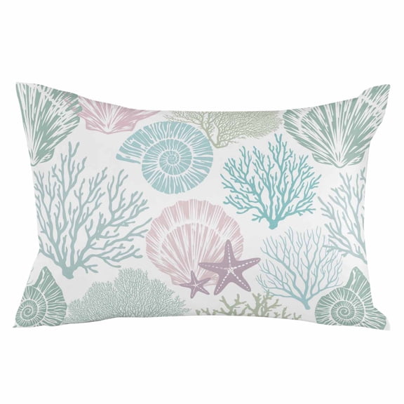 Outdoor Waterproof Throw Pillow Covers Set of 2 Teal Green Starfish Shell Decorative Pillowcases Lumbar Outdoor Pillows Cushion Case 20x12 Inch Coastal Ocean Coral Patio Pillows for Couch Sofa Bed