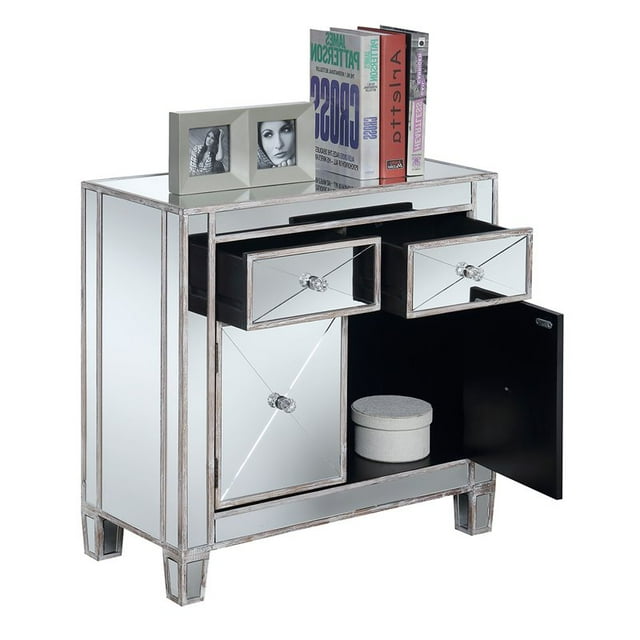 Convenience Concepts Or Côte Vignoble 2 Tiroirs Miroir Table de Hall, Vieilli Blanc