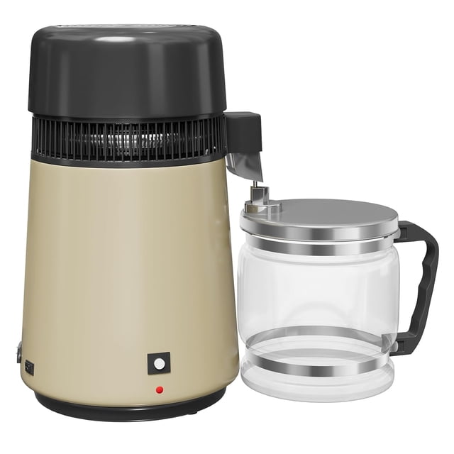 4L Stainless Steel Countertop Water Distiller Machine Glass Container Home Water Purifier 0.25 Gal/Hour Distilled Water Maker Golden