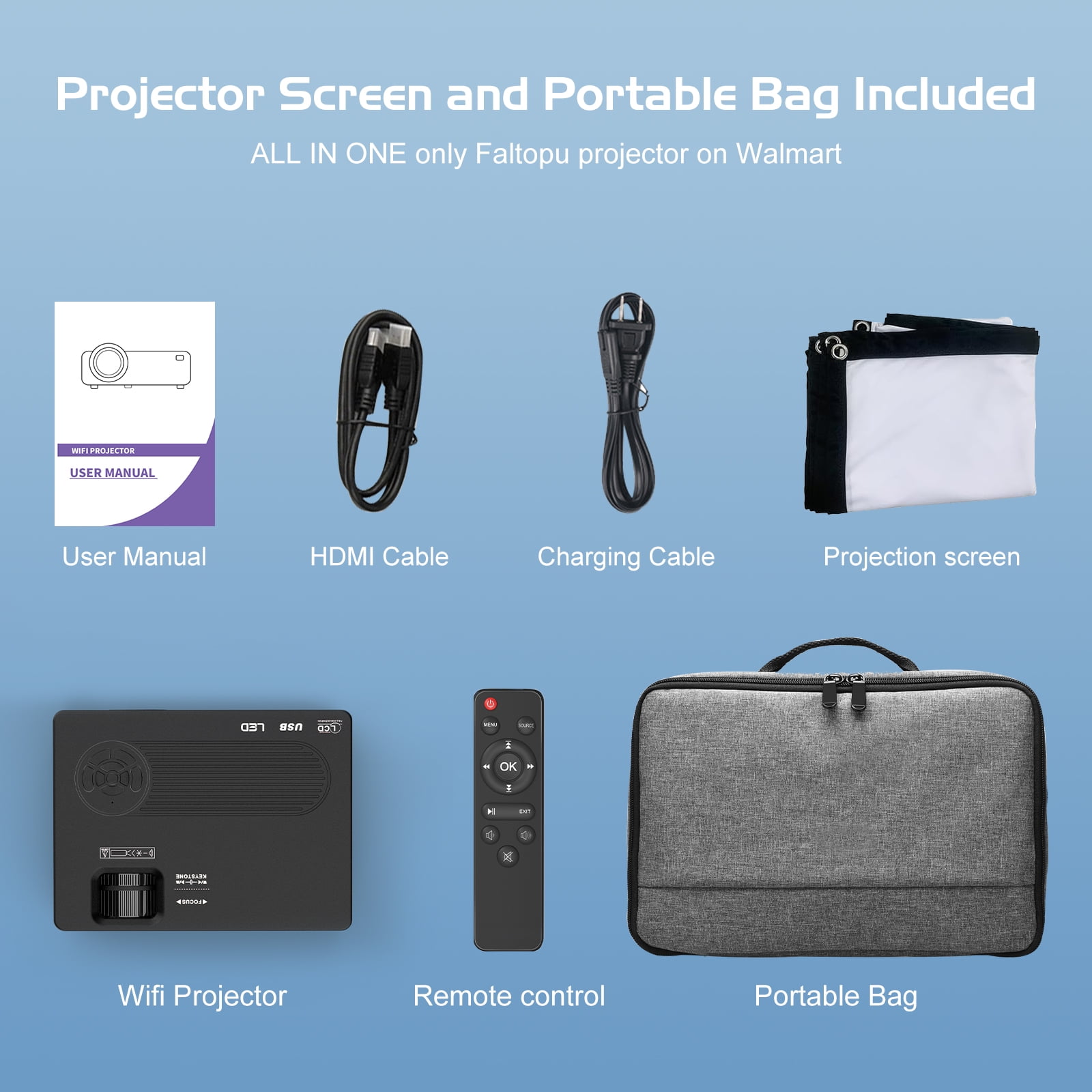Faltopu 5G WiFi Bluetooth Projector Native 1080P Support 4K outdoor Movie Projector, 16000LM Full HD Compatible with iOS/Android/PC/TV Stick/HDMI/USB (Projector Screen and Carry Bag Included)
