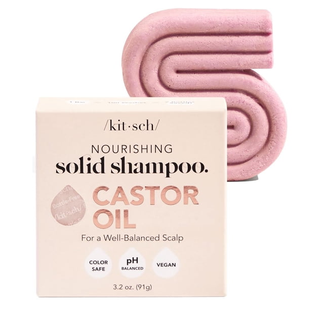 Shampoo Bar Kitsch con aceite de ricino para el crecimiento del cabello, 100 ml, vegano
