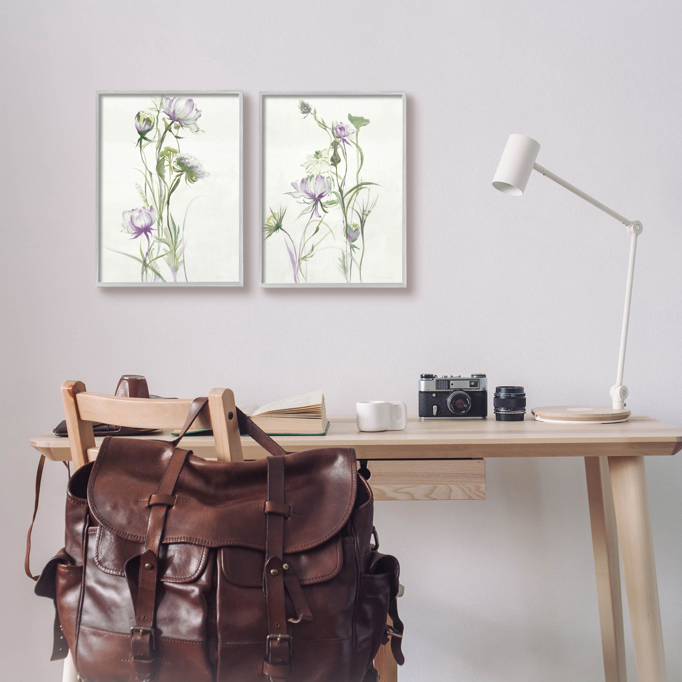 Stupell Industries Traditional Flower Stem Blossoms Graphic Art Gray Framed Art Print Wall Art, Set of 2, Design by Liz Jardine