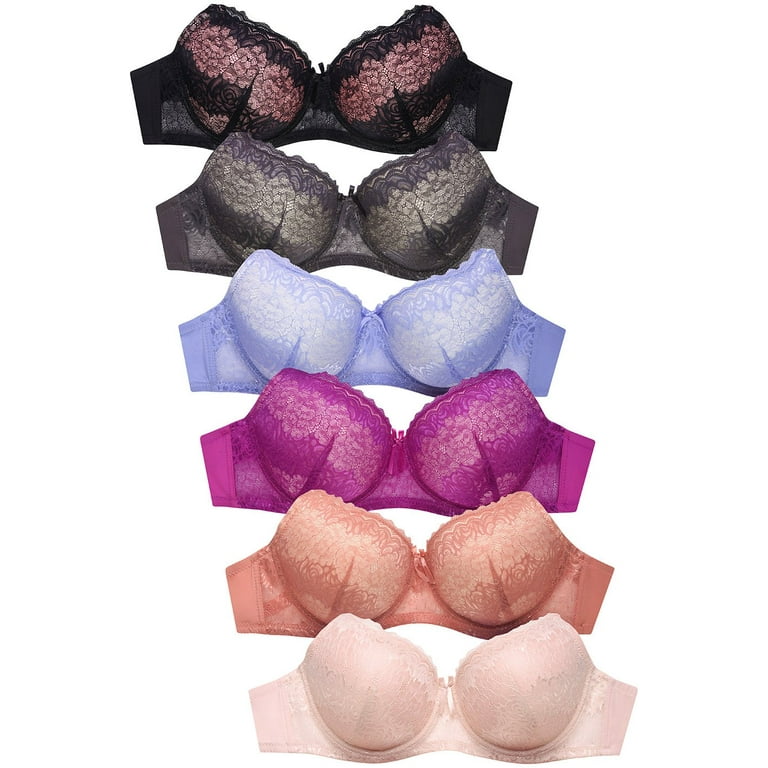 247 Frenzy Women's Essentials Mamia PACK OF 6 PLUS Full Coverage Allover  Lace Bras 