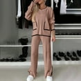 thumbnail image 2 of V-Neck Hoodie for Lady Set Womens Sweater Suit 2 Piece Sweatsuit Outfits Long Sleeve Knit Sweater Tops with Pockets Wide Leg Pants Soft Loungewear Sets Khaki XXL, 2 of 9