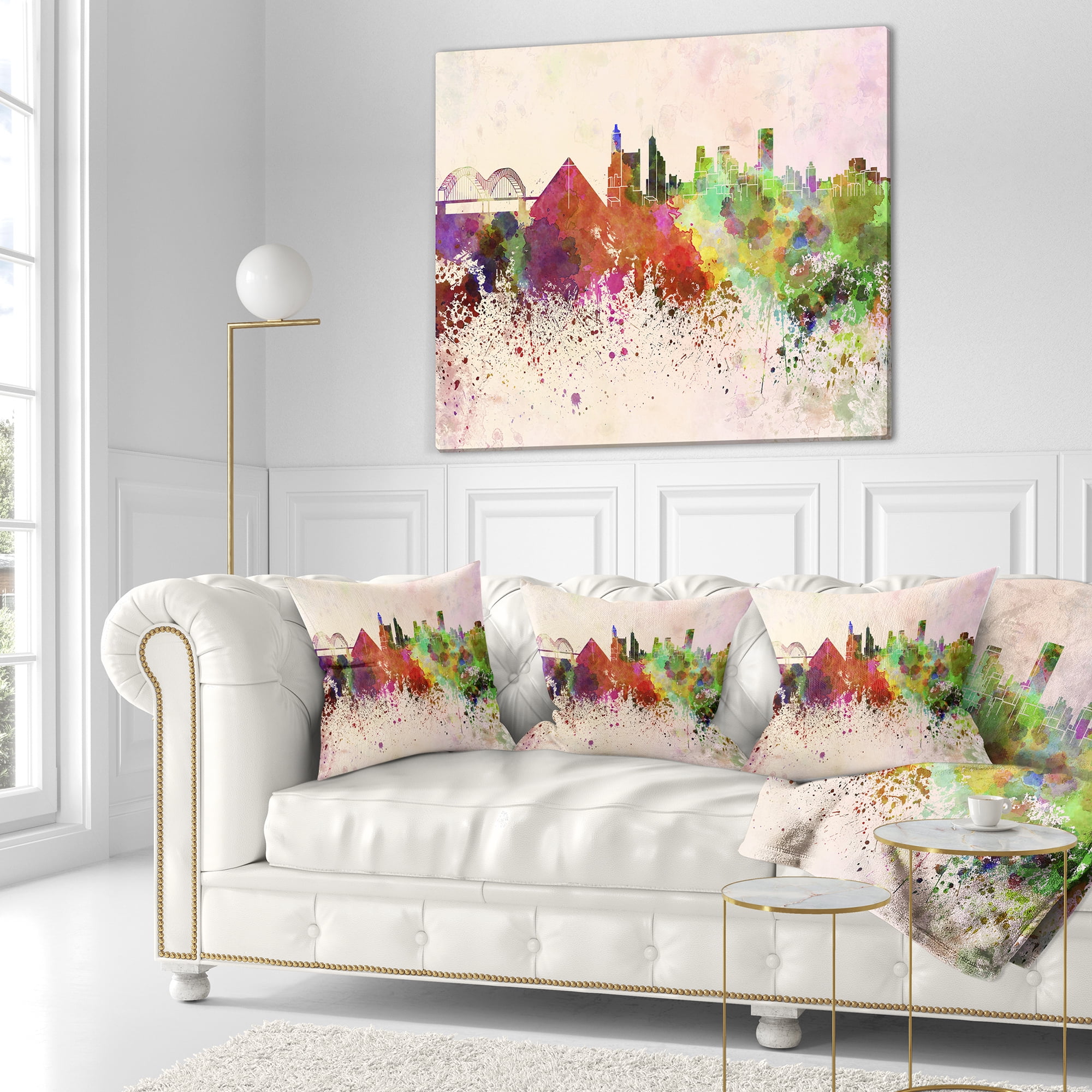 Designart Memphis Skyline - Cityscape Throw Pillow - 16x16
