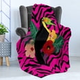 thumbnail image 4 of Pink Zebra Soft Flannel Fleece Blanket, Toucan Bird Sitting on Hibiscus Plants Flowers Large Leaves on Zebra Background, Cozy Plush for Indoor and Outdoor Use, 60" x 80", Multicolor, by Ambesonne, 4 of 5