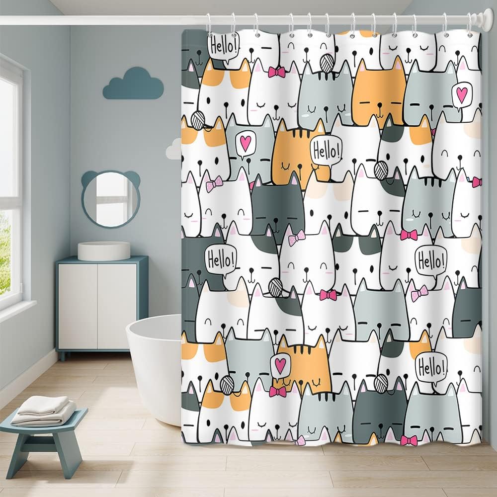 SPXUBZ Colorful Cats Shower Curtain for Pets Lovers Kids Bathroom