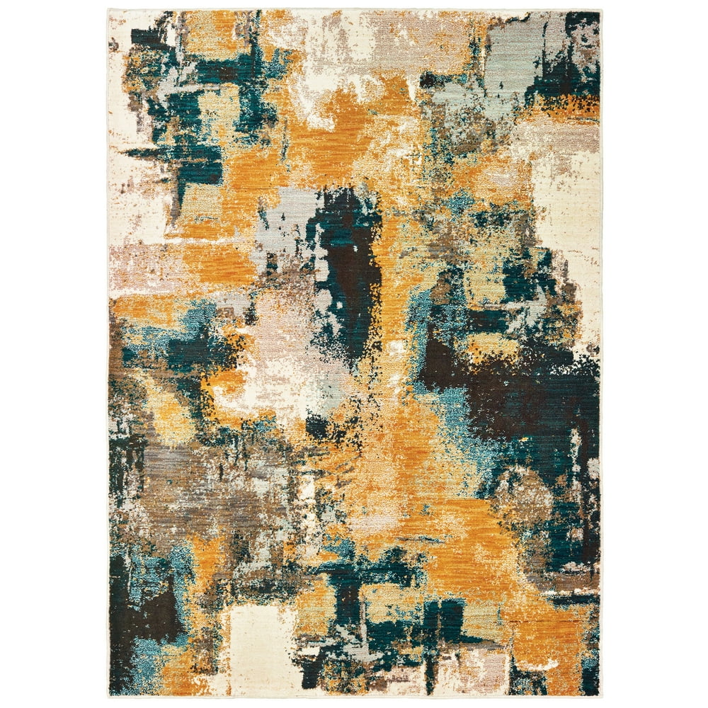 Eloisa Contemporary Abstract Area Rug, Blue/ Gold 5, 2' x 3' Walmart