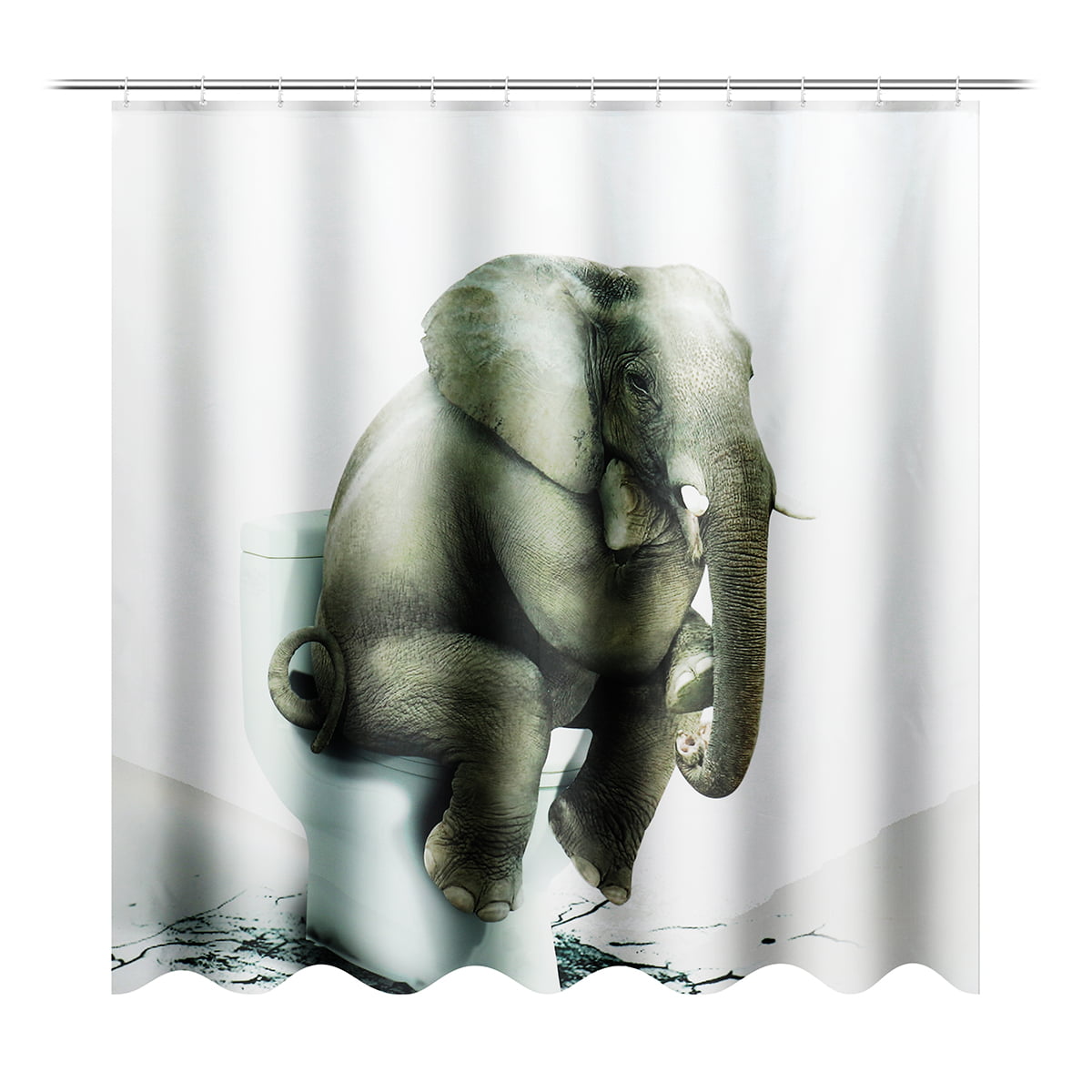 Elephant Hand Drawn Animal Bathroom Shower Curtain Waterproof Fabric & Hook 71" 