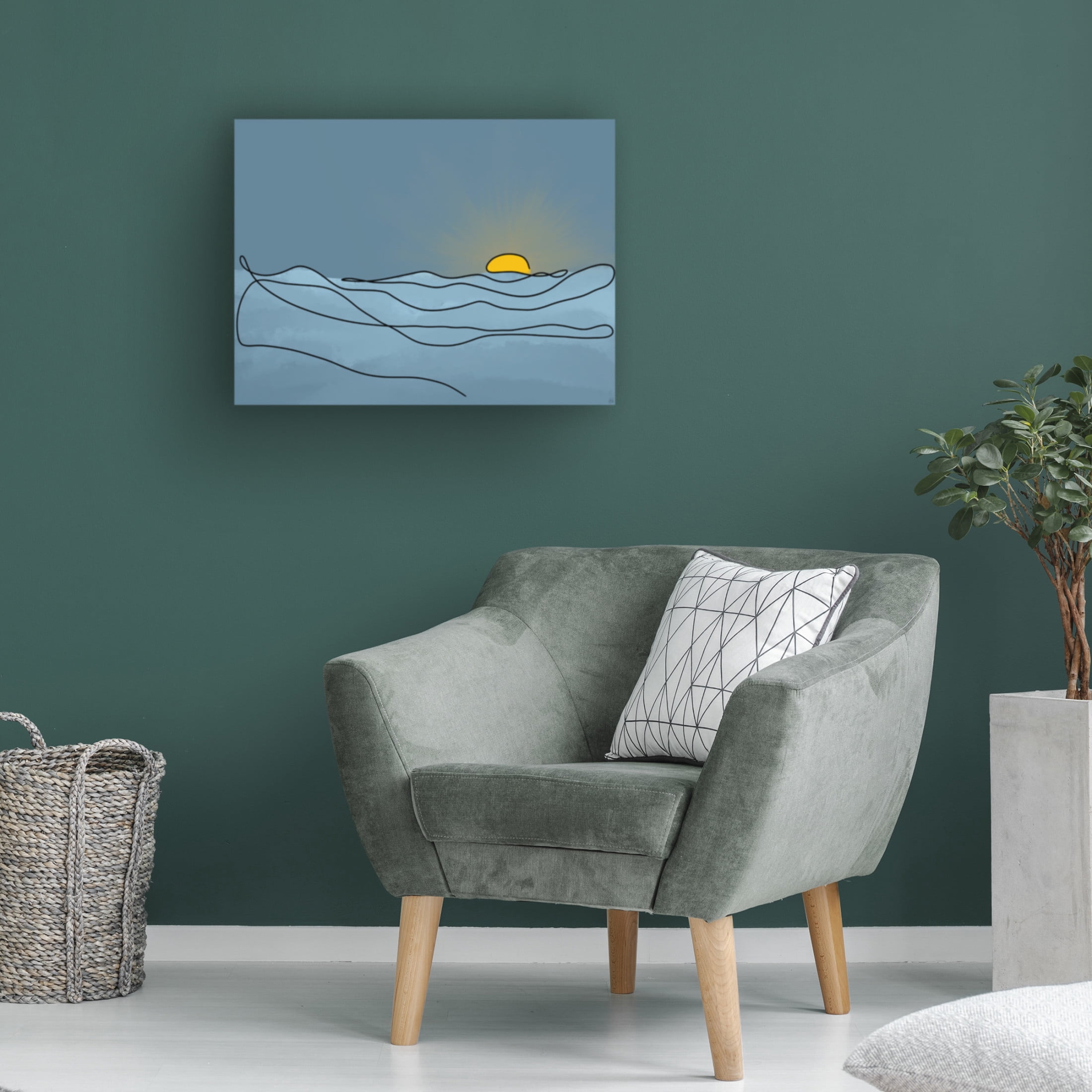 Canvas Wall Art - Line and Brush 'Line Sunset Landscape' Wall Art for Living Room, Bedroom, or Office Décor by Trademark Fine Art - 24 x 18 Inches