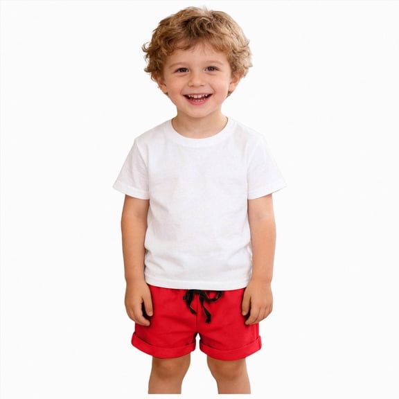 KPOPLK Toddler Boy Shorts Kids Cotton Shorts Casual Elastic Waist with Drawstring Clothes for Summer 1-12Years Size 5-6 Years,Red