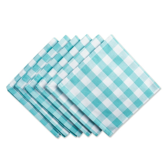 DII Cotton Check Napkin Set 6 Piece, Aqua, 20x20"