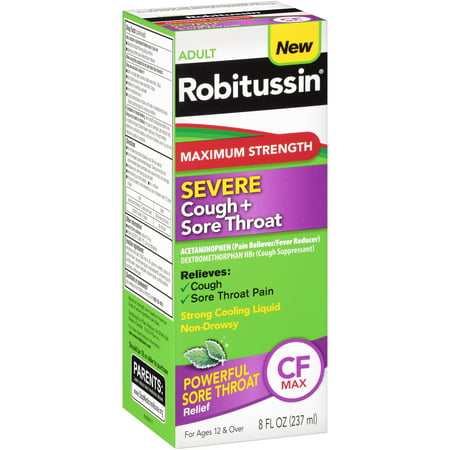 Robitussin Adult Maximum Strength Severe Cough + Sore Throat Relief Medicine, Cough Suppressant, Acetaminophen (8 Fluid Ounce
