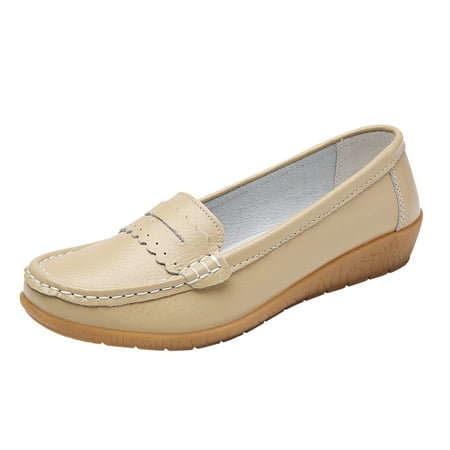 YLSDY Women s Loafers Comfortable Slip On Flats Shoes Breathable Soft Sole Driving Walking Shoes Beige 36