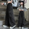 thumbnail image 2 of Otqutp Baggy Cargo Denim Jeans for Girls High Waisted Casual Pants Stretchy Wide Leg Jeans Cute Clothes with Pockets Streetwear, 2 of 9